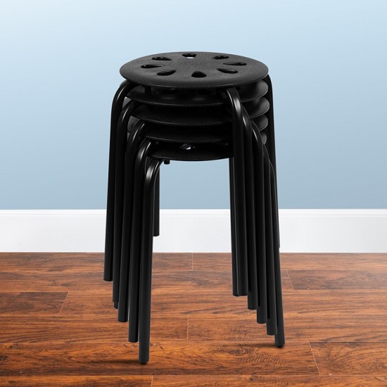 Plastic Nesting Stack Stools, 17.5"Height, Black (5 Pack)