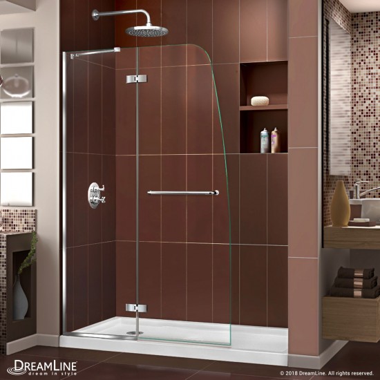 Aqua Ultra 32 in. D x 60 in. W x 74 3/4 in. H Frameless Shower Door in Chrome and Left Drain White Base Kit