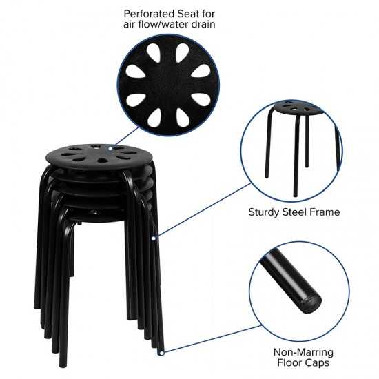 Plastic Nesting Stack Stools, 17.5"Height, Black (5 Pack)