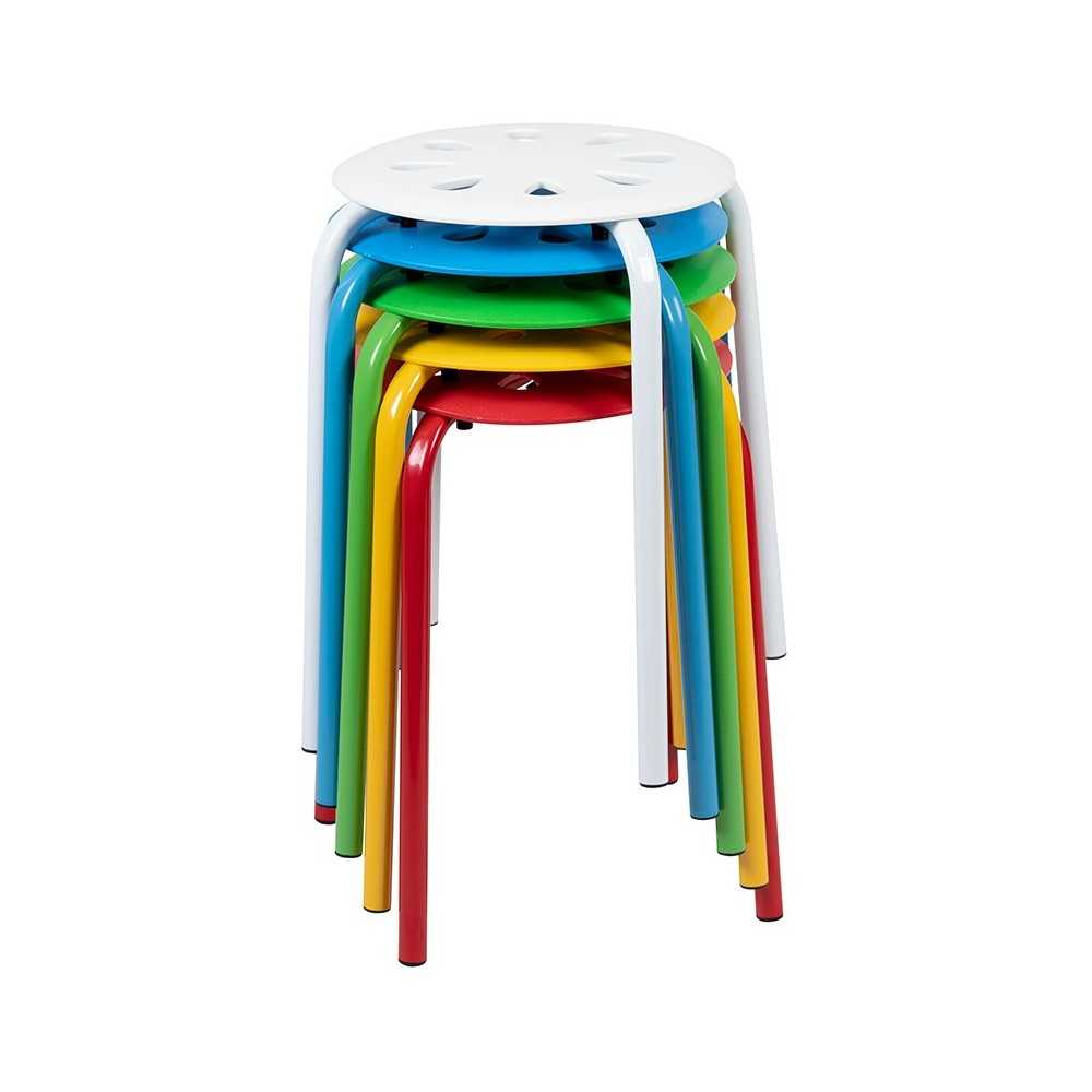 Plastic Nesting Stack Stools, 17.5"Height, Assorted Colors (5 Pack)