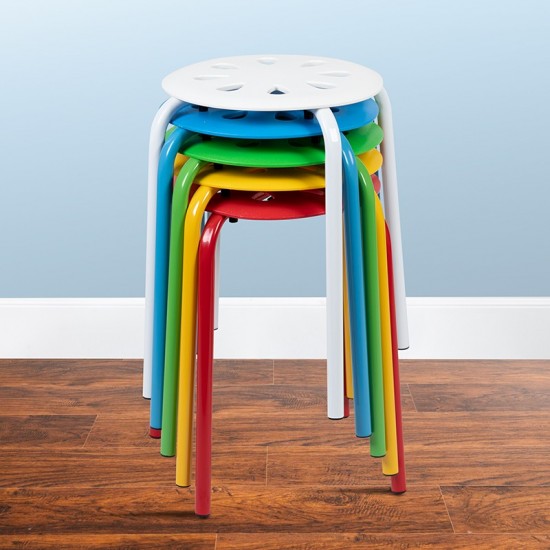 Plastic Nesting Stack Stools, 17.5"Height, Assorted Colors (5 Pack)