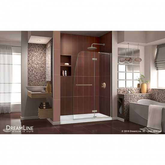 Aqua Ultra 34 in. D x 60 in. W x 74 3/4 in. H Frameless Shower Door in Brushed Nickel and Right Drain White Base Kit