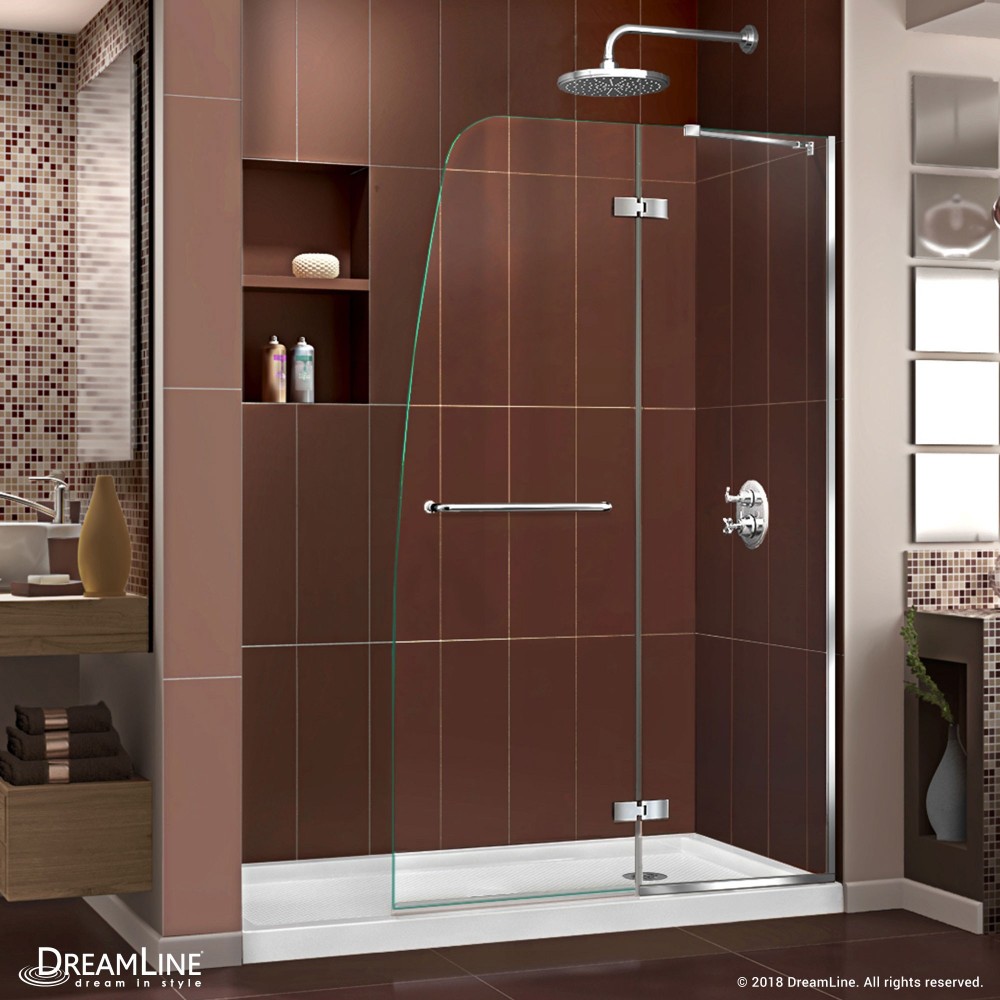 Aqua Ultra 36 in. D x 60 in. W x 74 3/4 in. H Frameless Shower Door in Chrome and Right Drain White Base Kit