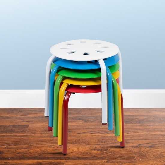 Plastic Nesting Stack Stools, 11.5"Height, Assorted Colors (5 Pack)