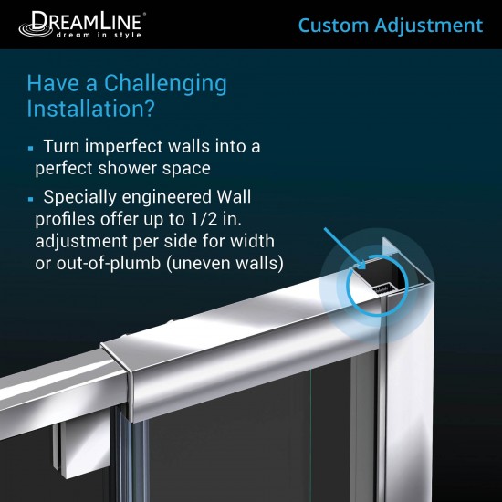 Flex 56-60 in. W x 72 in. H Semi-Frameless Pivot Shower Door in Chrome