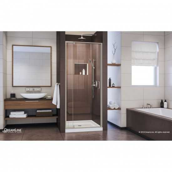 Flex 28-32 in. W x 72 in. H Semi-Frameless Pivot Shower Door in Brushed Nickel