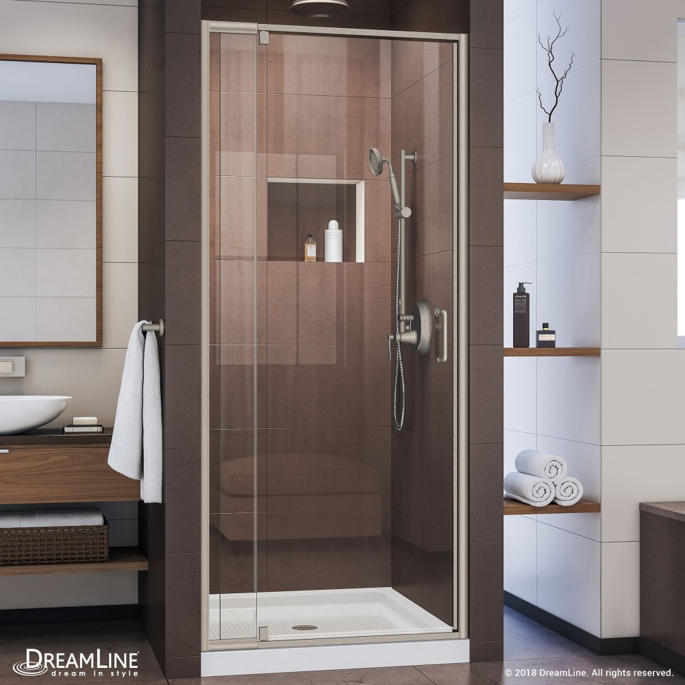 Flex 32-36 in. W x 72 in. H Semi-Frameless Pivot Shower Door in Brushed Nickel
