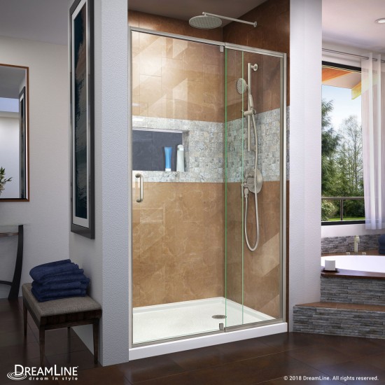 Flex 38-42 in. W x 72 in. H Semi-Frameless Pivot Shower Door in Brushed Nickel