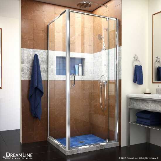 Flex 30 1/2 in. D x 28-32 in. W x 72 in. H Semi-Frameless Pivot Shower Enclosure in Chrome