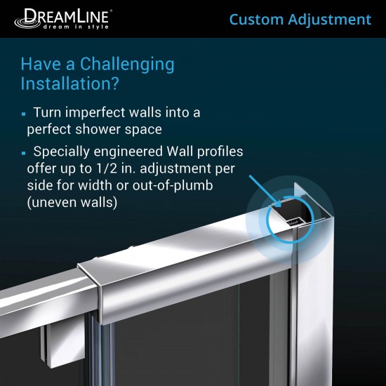 Flex 30 1/2 in. D x 28-32 in. W x 72 in. H Semi-Frameless Pivot Shower Enclosure in Chrome