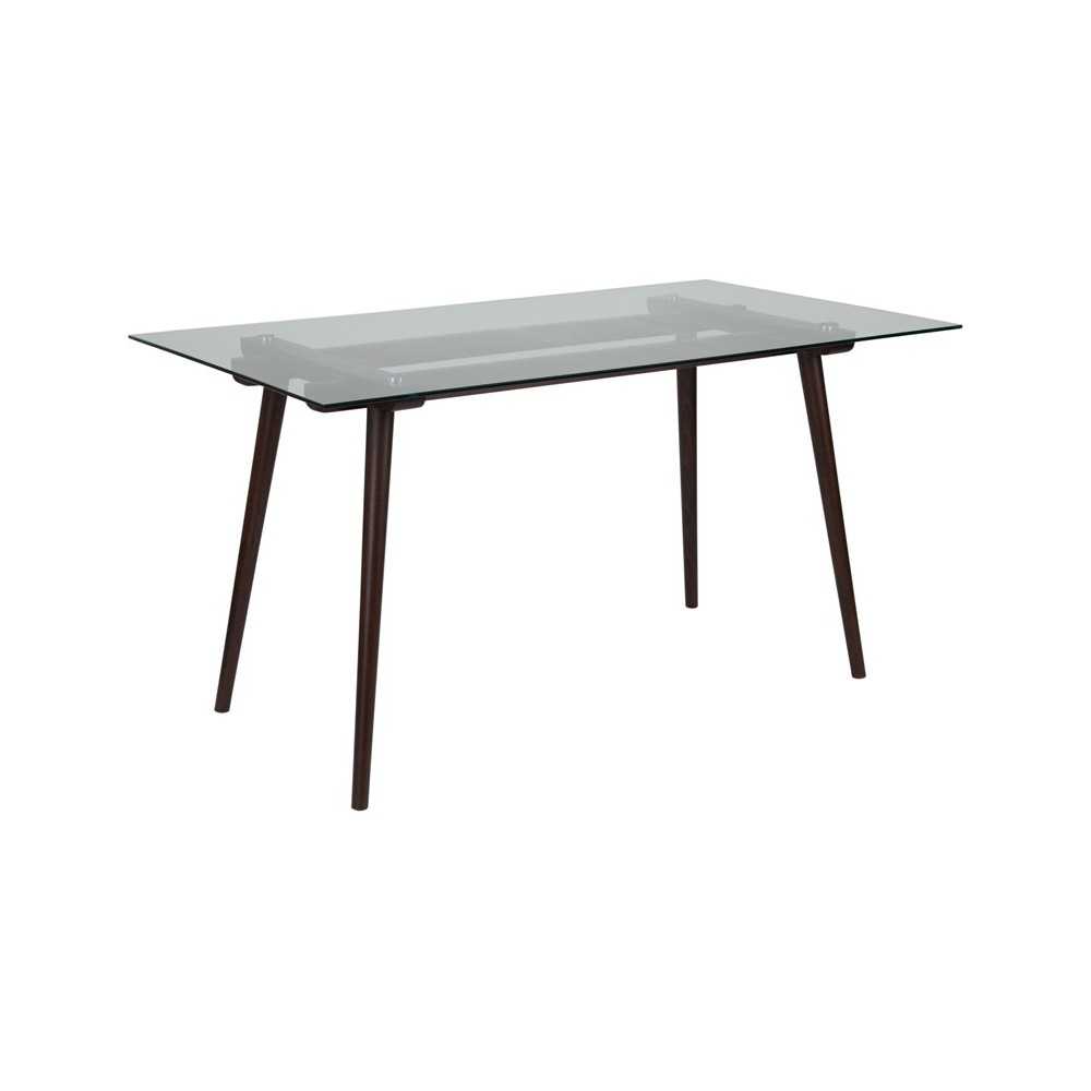 Meriden 31.5" x 55" Rectangular Solid Espresso Wood Table with Clear Glass Top Meriden 31.5" x 55" Rectangular Solid Espresso Wood Table with Clear Glass Top