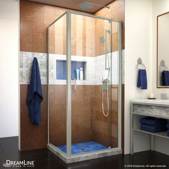 Flex 30 1/2 in. D x 28-32 in. W x 72 in. H Semi-Frameless Pivot Shower Enclosure in Brushed Nickel