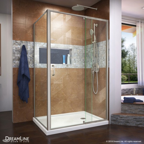 Flex 34 1/2 in. D x 44-48 in. W x 72 in H Semi-Frameless Pivot Shower Enclosure in Brushed Nickel