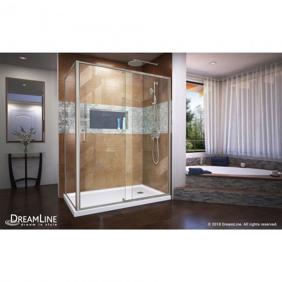 Flex 34 1/2 in. D x 56-60 in. W x 72 in. H Semi-Frameless Pivot Shower Enclosure in Brushed Nickel