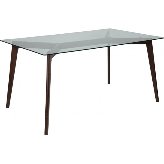 Parkside 35.25" x 59" Rectangular Solid Espresso Wood Table with Clear Glass Top