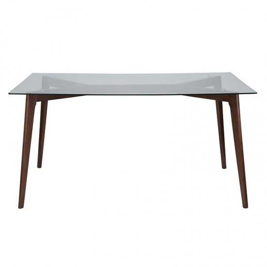 Parkside 35.25" x 59" Rectangular Solid Walnut Wood Table with Clear Glass Top