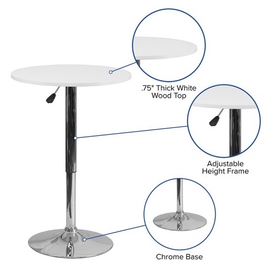 23.75'' Round Adjustable Height White Wood Table (Adjustable Range 26.25'' - 35.75'')