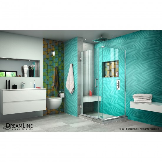 Unidoor Plus 32 1/2 in. W x 30 3/8 in. D x 72 in. H Frameless Hinged Shower Enclosure in Chrome