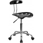 Vibrant Black and Chrome Swivel Task Office Chair with Tractor Seat