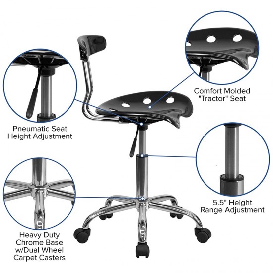 Vibrant Black and Chrome Swivel Task Office Chair with Tractor Seat