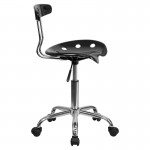 Vibrant Black and Chrome Swivel Task Office Chair with Tractor Seat