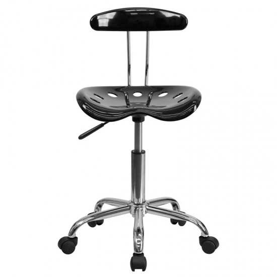 Vibrant Black and Chrome Swivel Task Office Chair with Tractor Seat