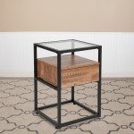 Cumberland Collection Glass End Table with Drawer and Shelf in Rustic Wood Grain Finish