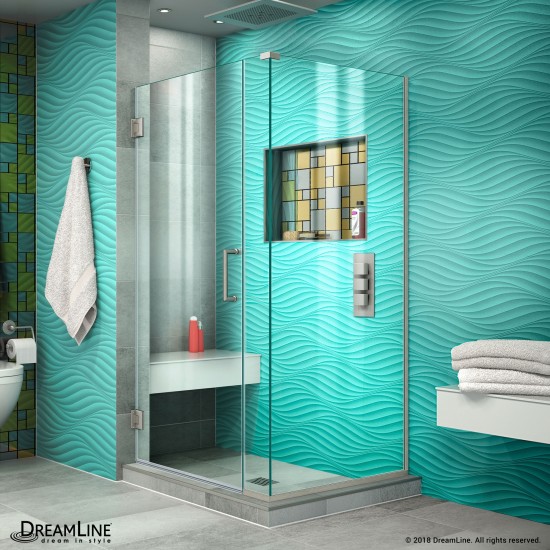 Unidoor Plus 36 1/2 in. W x 34 3/8 in. D x 72 in. H Frameless Hinged Shower Enclosure in Brushed Nickel