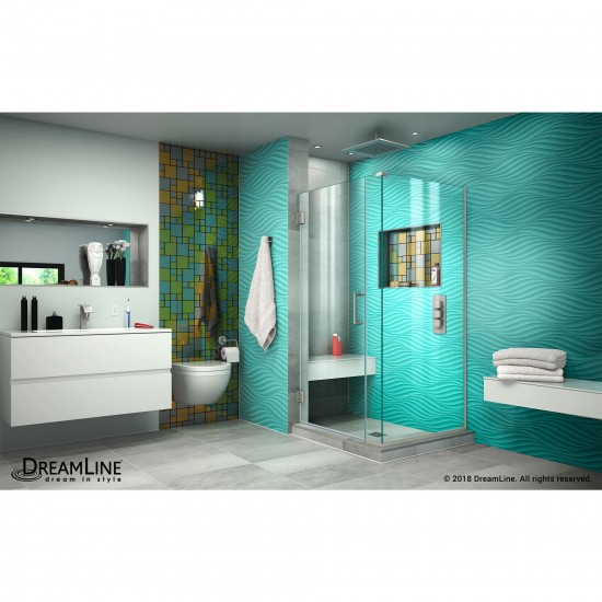 Unidoor Plus 36 1/2 in. W x 34 3/8 in. D x 72 in. H Frameless Hinged Shower Enclosure in Brushed Nickel