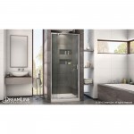 Flex 32 in. D x 32 in. W x 74 3/4 in. H Semi-Frameless Pivot Shower Door in Chrome with Center Drain Biscuit Base