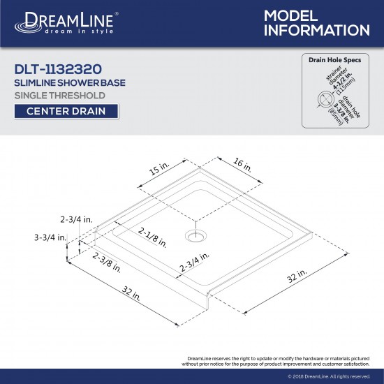 Flex 32 in. D x 32 in. W x 74 3/4 in. H Semi-Frameless Pivot Shower Door in Chrome with Center Drain Biscuit Base