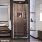 Flex 32 in. D x 32 in. W x 74 3/4 in. H Semi-Frameless Pivot Shower Door in Chrome with Center Drain Black Base