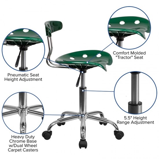 Vibrant Green and Chrome Swivel Task Office Chair with Tractor Seat