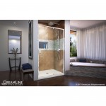 Flex 32 in. D x 42 in. W x 74 3/4 in. H Semi-Frameless Pivot Shower Door in Chrome with Center Drain Biscuit Base Kit