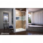 Flex 34 in. D x 42 in. W x 74 3/4 in. H Semi-Frameless Pivot Shower Door in Chrome with Center Drain White Base Kit