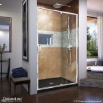 Flex 34 in. D x 42 in. W x 74 3/4 in. H Semi-Frameless Pivot Shower Door in Chrome with Center Drain Black Base Kit