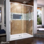 Flex 30 in. D x 60 in. W x 74 3/4 in. H Semi-Frameless Pivot Shower Door in Chrome with Center Drain White Base Kit