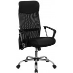 High Back Black Leather and Mesh Swivel Task Office Chair with Arms