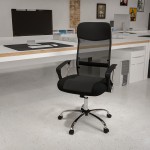 High Back Black Leather and Mesh Swivel Task Office Chair with Arms