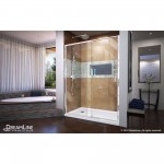 Flex 30 in. D x 60 in. W x 74 3/4 in. H Semi-Frameless Pivot Shower Door in Chrome with Left Drain White Base Kit