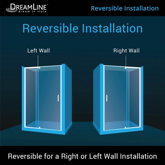 Flex 30 in. D x 60 in. W x 74 3/4 in. H Semi-Frameless Pivot Shower Door in Chrome with Left Drain Biscuit Base Kit