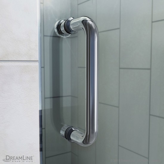 Flex 30 in. D x 60 in. W x 74 3/4 in. H Semi-Frameless Pivot Shower Door in Chrome with Left Drain Biscuit Base Kit