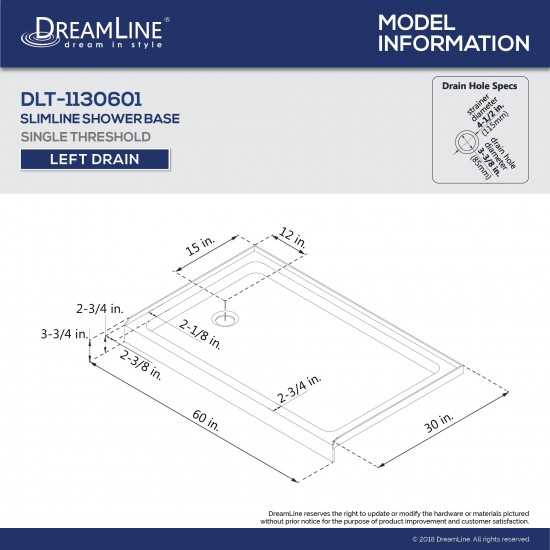 Flex 30 in. D x 60 in. W x 74 3/4 in. H Semi-Frameless Pivot Shower Door in Chrome with Left Drain Biscuit Base Kit