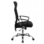 High Back Black Leather and Mesh Swivel Task Office Chair with Arms