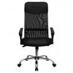 High Back Black Leather and Mesh Swivel Task Office Chair with Arms