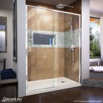 Flex 30 in. D x 60 in. W x 74 3/4 in. H Semi-Frameless Pivot Shower Door in Chrome with Right Drain Biscuit Base Kit