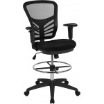 Mid-Back Black Mesh Ergonomic Drafting Chair with Adjustable Chrome Foot Ring, Adjustable Arms and Black Frame