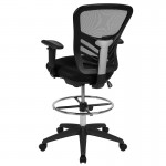 Mid-Back Black Mesh Ergonomic Drafting Chair with Adjustable Chrome Foot Ring, Adjustable Arms and Black Frame