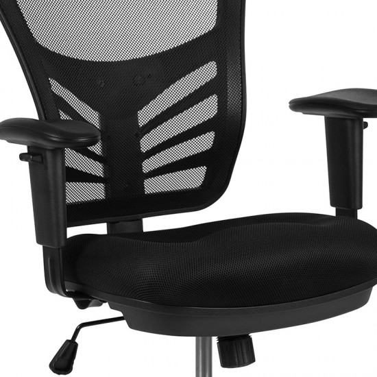 Mid-Back Black Mesh Ergonomic Drafting Chair with Adjustable Chrome Foot Ring, Adjustable Arms and Black Frame