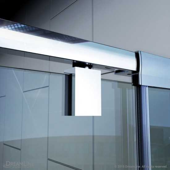 Flex 32 in. D x 60 in. W x 74 3/4 in. H Semi-Frameless Pivot Shower Door in Chrome with Center Drain Black Base Kit